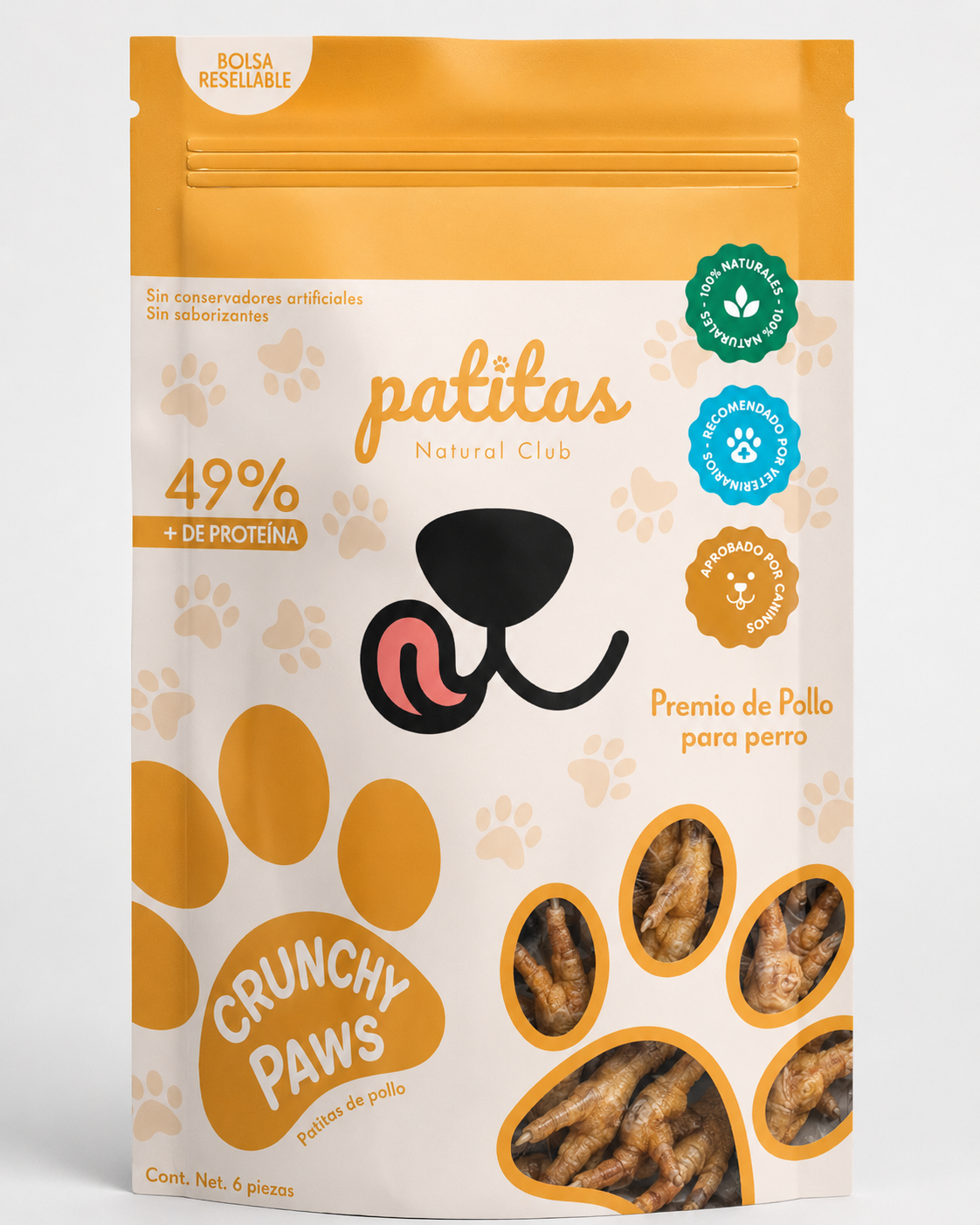 Crunchy Paws Patitas Natural Club - patitas de pollo deshidratadas para perro, 6 piezas